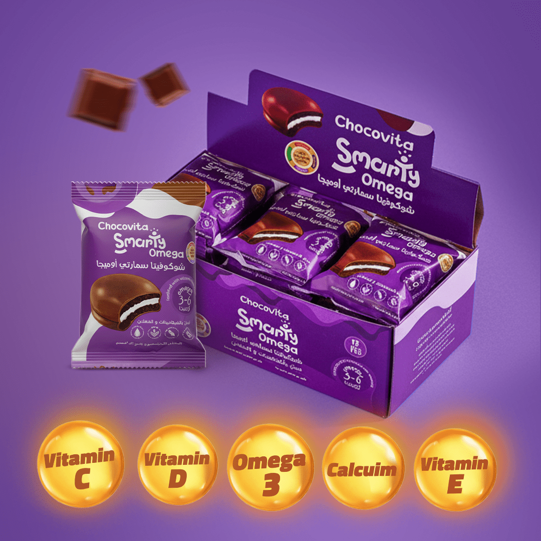Chocovita Omega Box with Vitamin-fortified Marshmallow Chocolate Sandwich Display Box - 12 PCS