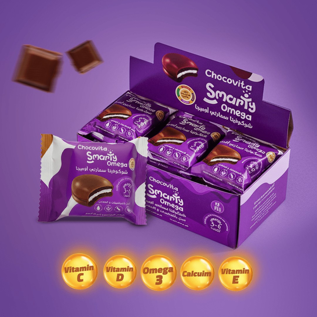 Chocovita Omega Box with Vitamin-fortified Marshmallow Chocolate Sandwich Display Box - 12 PCS
