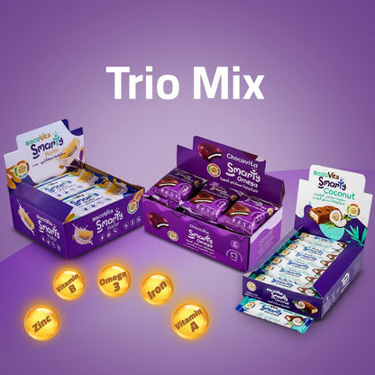 Smarty Trio Mix Bundle (1 Box of Each Flavor)- Smarty Wafer - Chocovita - Smarty Coconut - Vitamin Fortified for Kids