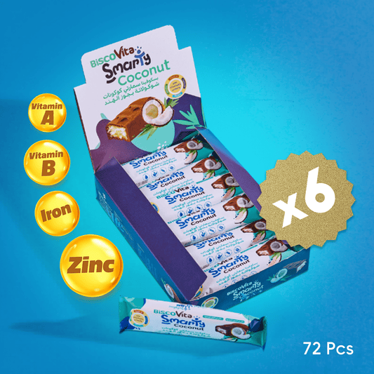 Smarty Coconut Half Carton – 6 Display Boxes (72 pcs) | Vitamin Fortified Snack for Kids – Smarty Snacks